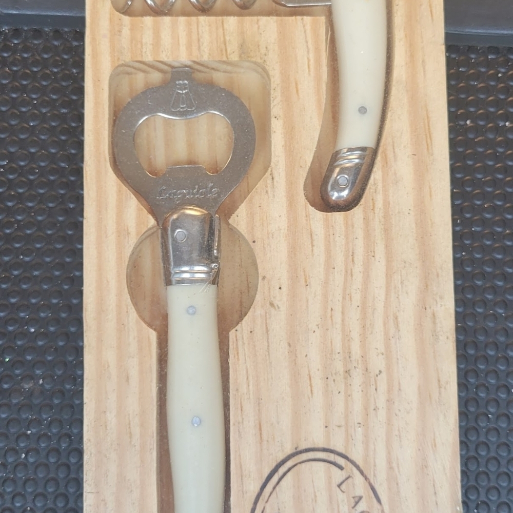 Laguiole Cream Handle Bottle Opener and Corkscrew Set